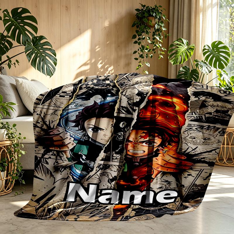 Custom Name Personalized Demon Slayer Print Blanket, Home Decor, Bedroom, Sofa, Camping, Couch, Gifts for Birthday Christmas