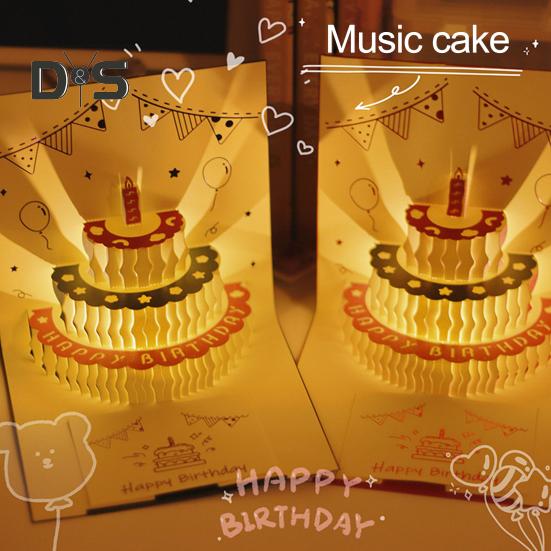 3D-открытка на день рождения, всплывающая поздравительная открытка с музыкальными огнями, открытка на день рождения с тортом для женщин, мужчин, детей, друзей