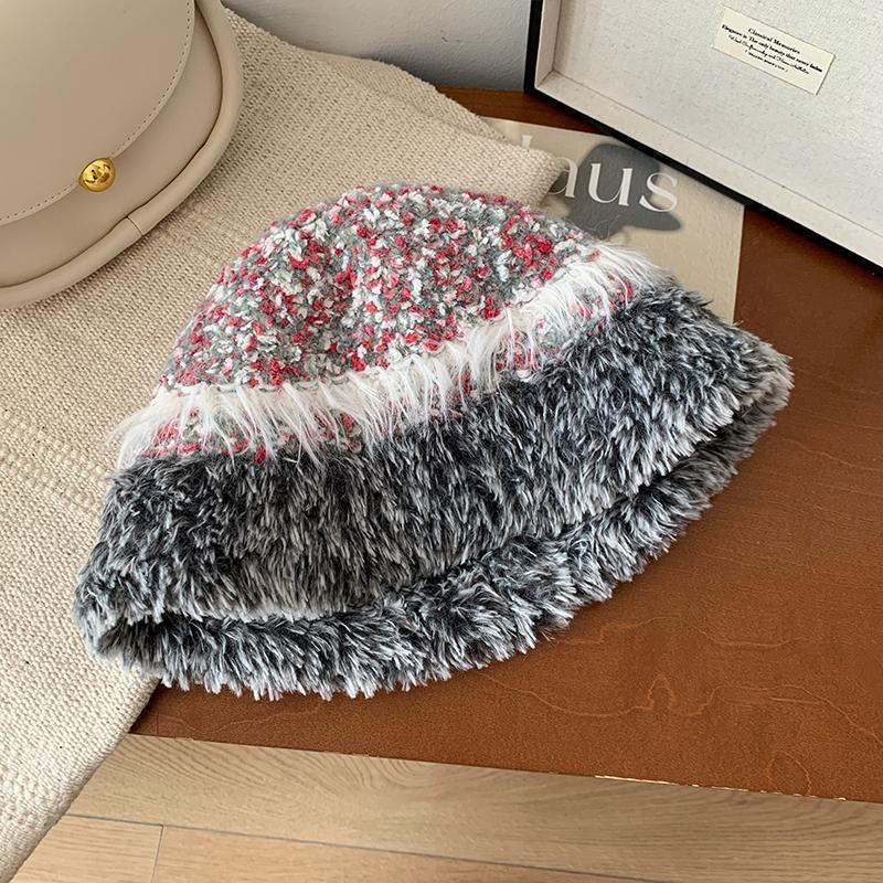 Autumn and Winter New Plush Warm Fisherman Hat Children Color Matching Basin Hat Outdoor Travel Show Face Bucket Hat Tide