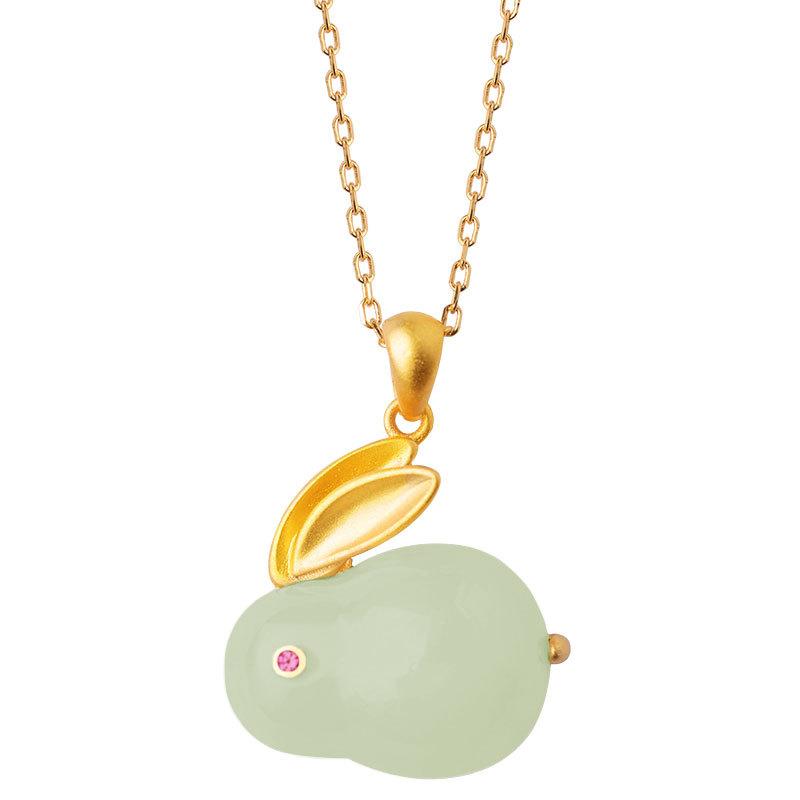 Древний золотой хотанский нефритовый кролик кулон женское нефритовое ожерелье кролика высокого уровня небольшой толпы дизайн модный