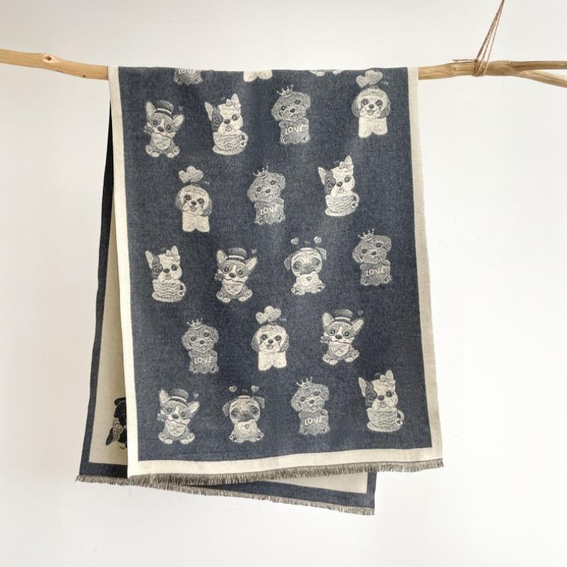 Cartoon Puppy Imitation Cashmere Scarf Women's Winter Warm Scarf Fashion with Sweet and Cute Double-sided Shawl