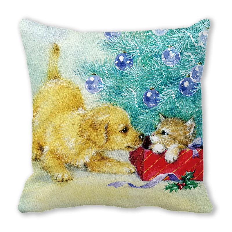 Рождество кошка собака 2022 новый год рождественское украшение подушка наволочка снеговик подарок