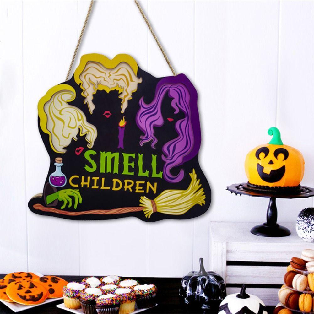 Funny Halloween Pumpkin Door Sign Wooden Door Hanging Pendant Pumpkin Hanger Wreath Living Room