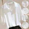 Women Summer Shirt Tops Lapel Collar Half Sleeve Blouse Solid Color Loose Fit Buttons Decor Pullover Tops Work Party Vacation Tops