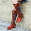 2024 Autumn and Winter New Hand-polished Leather American Retro Printing Splicing Lace-up Women's Boots