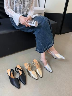 Мода Модные женские босоножки Сексуальные шлепанцы Тонкие высокие каблуки Эластичный ремешок Черный Серебряный Золотой Туфли для вечеринок Женские шлепанцы Мюли Туфли 35-39