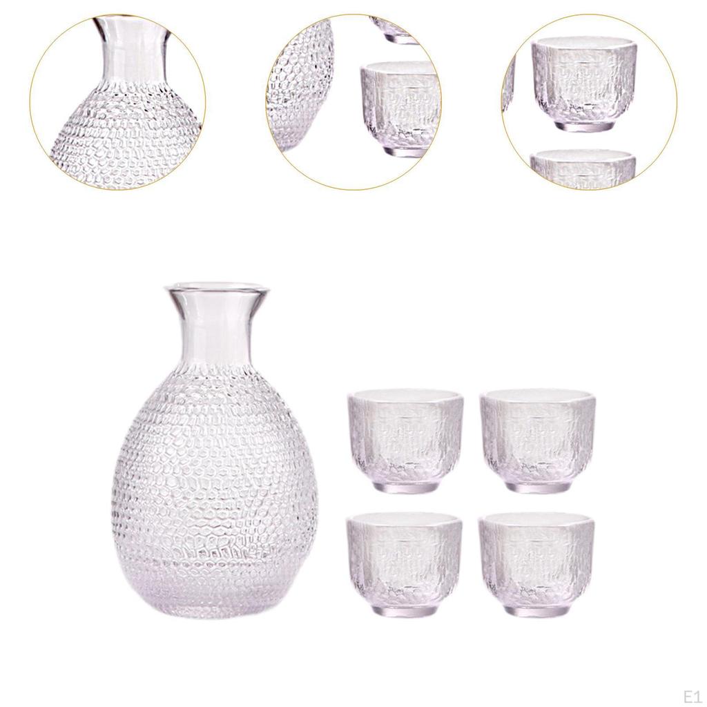 Набор для сакэ, 1 бутылка, 4 чашки, прозрачное декоративное уникальное универсальное стекло