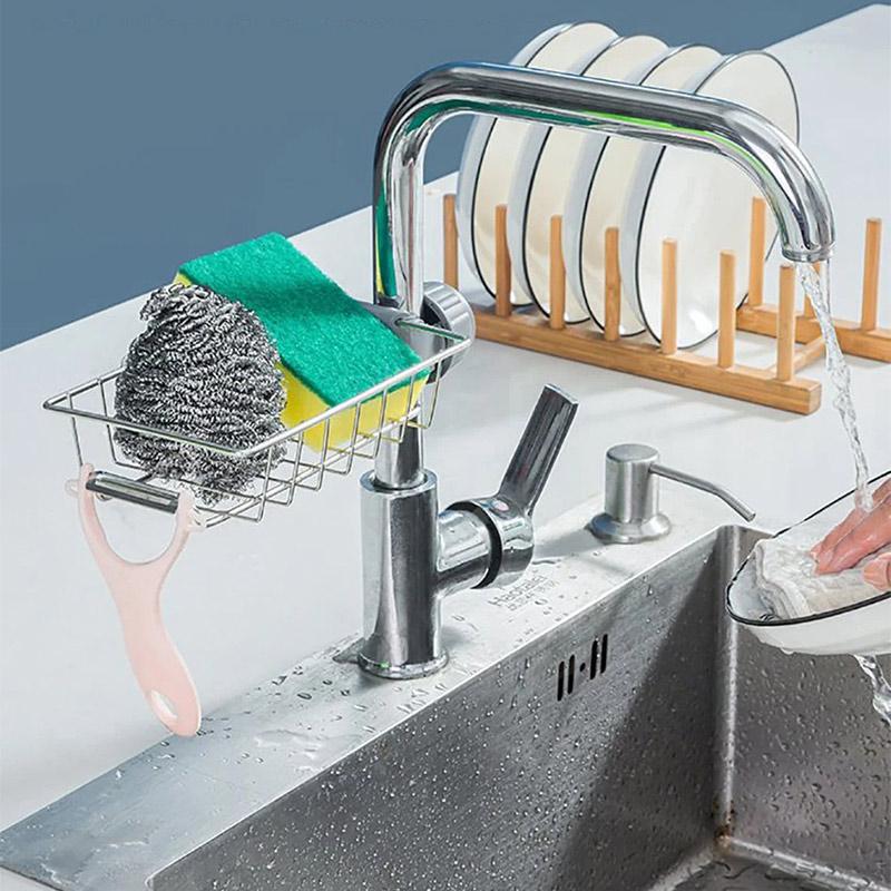 Kitchen Faucet Storage Rack Stainless Steel Multifunctional Drain Rack Creative Single-Layer Cloth Rack Kitchen Accessories