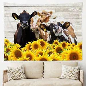 Tapestry farm animal cow sunflower