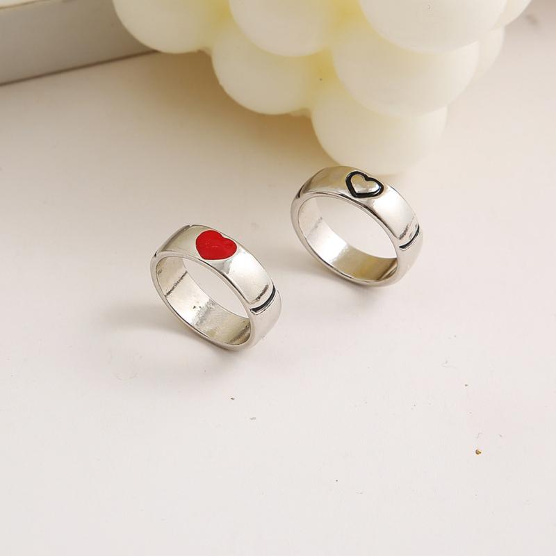RUI RUI YU 2PCS Men Women Ring Simple Couple Combination Pair Ring Sliver Love Heart Ring