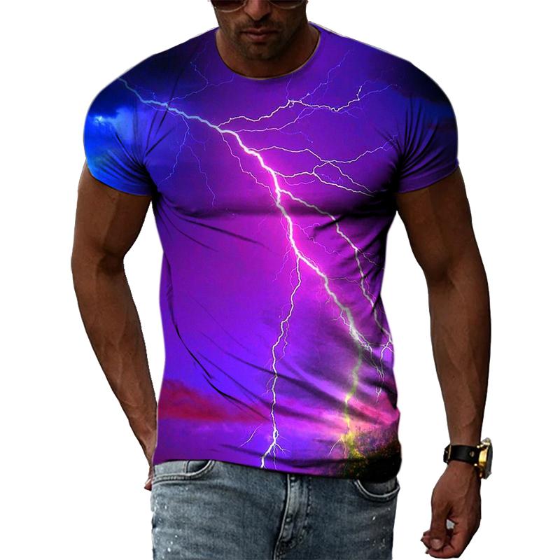 Summer Natural Landscape Lightning Graphic T Shirts Men 3D Fashion Casual Personality Printing Tees Hip Hop Harajuku O-neck Tops