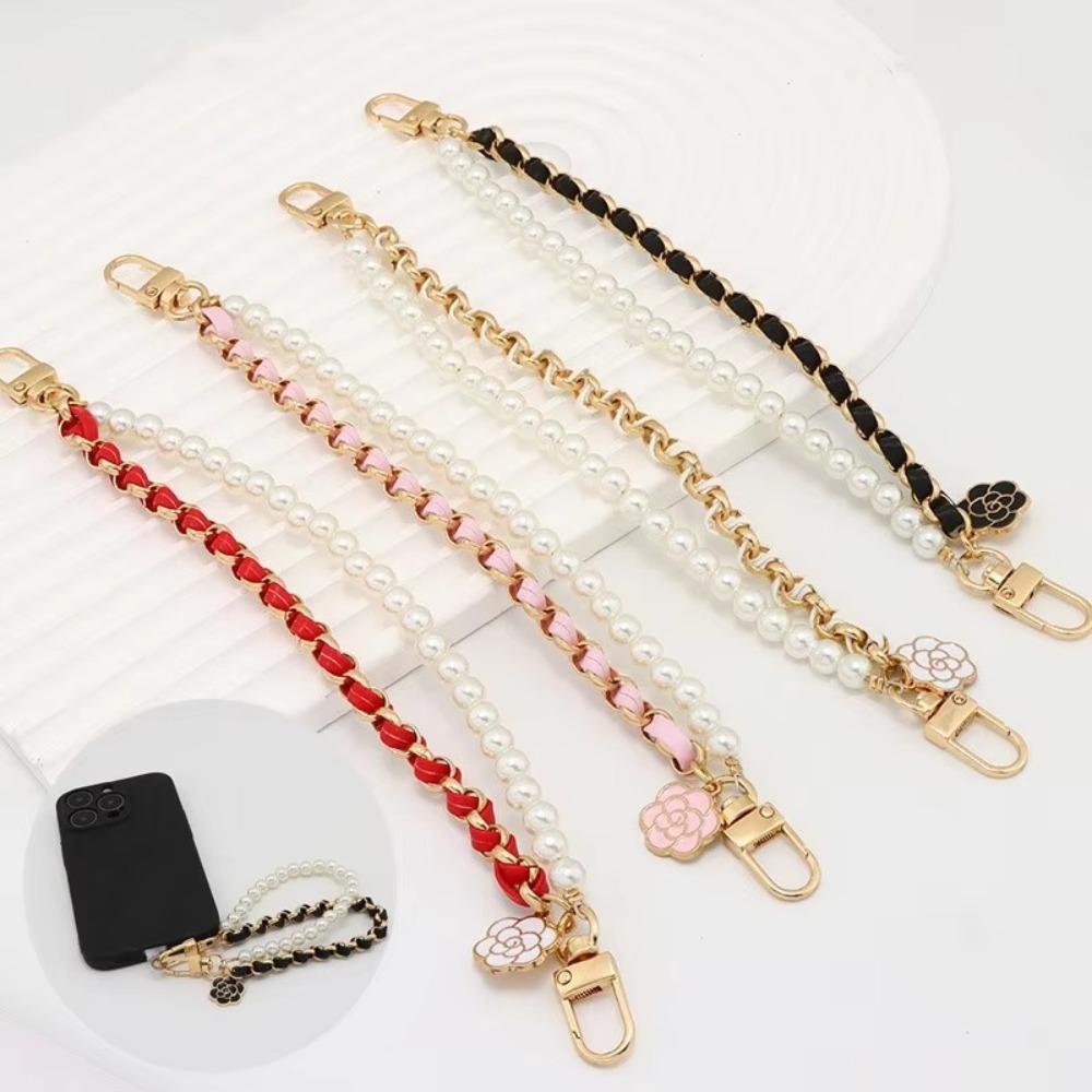 26cm Phone Lanyard Leather Pearl Anti-loss Hand Rope New Mobile Phone Charm Bracelet Chain