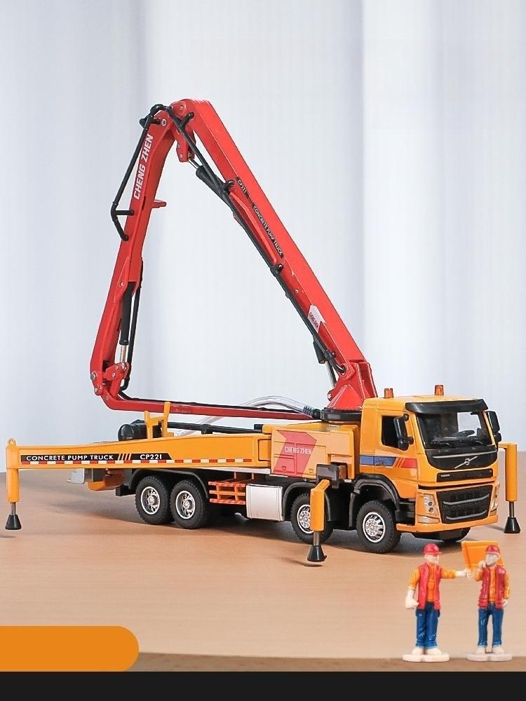 1/50 Volvo Concrete Pump Truck Toy Car Diecast Meatl Vehicle Model Pull Back Sound & Light Miniature Collection Gift For Boy Kid