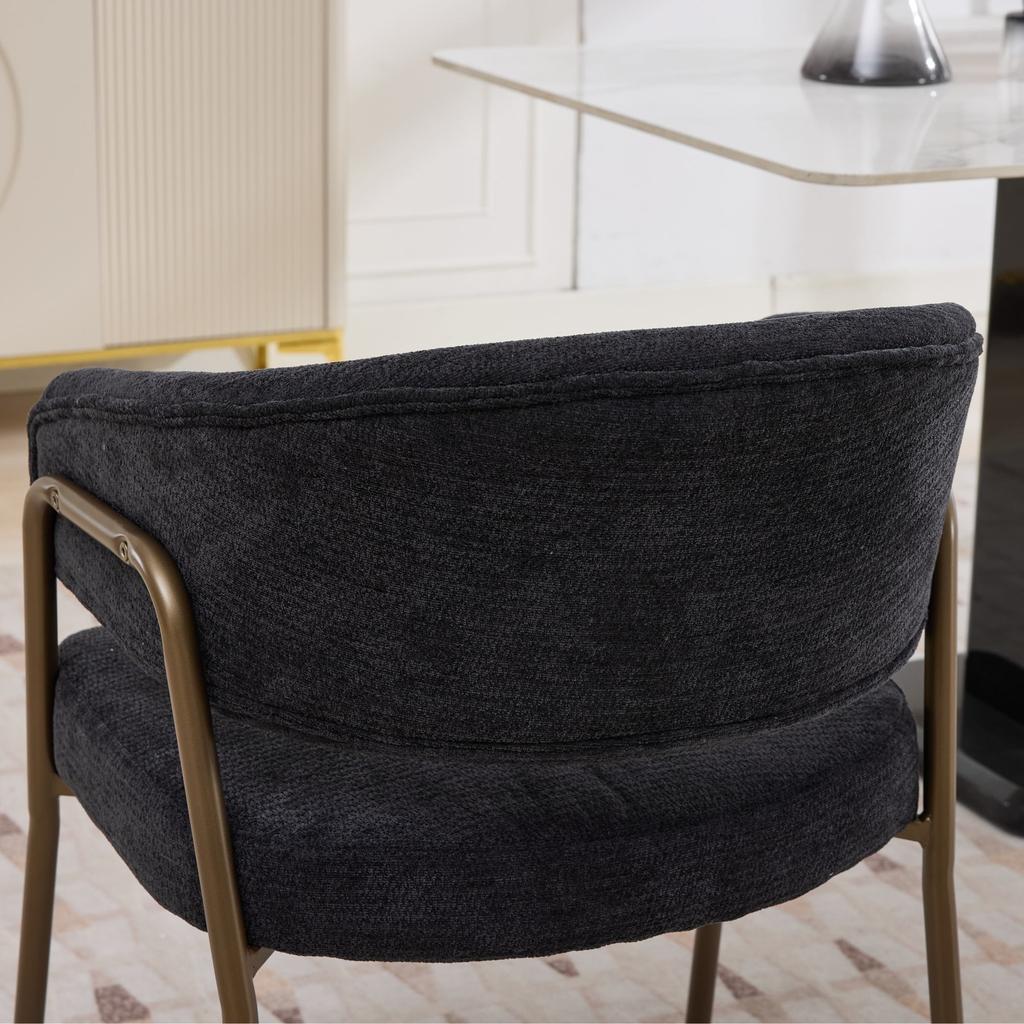 Modern Chenille Dining Chairs with Arms, Upholstered Accent Chairs with Antique Brass Metal Legs for Kitchen, Single Pack, Black, SW1876BK