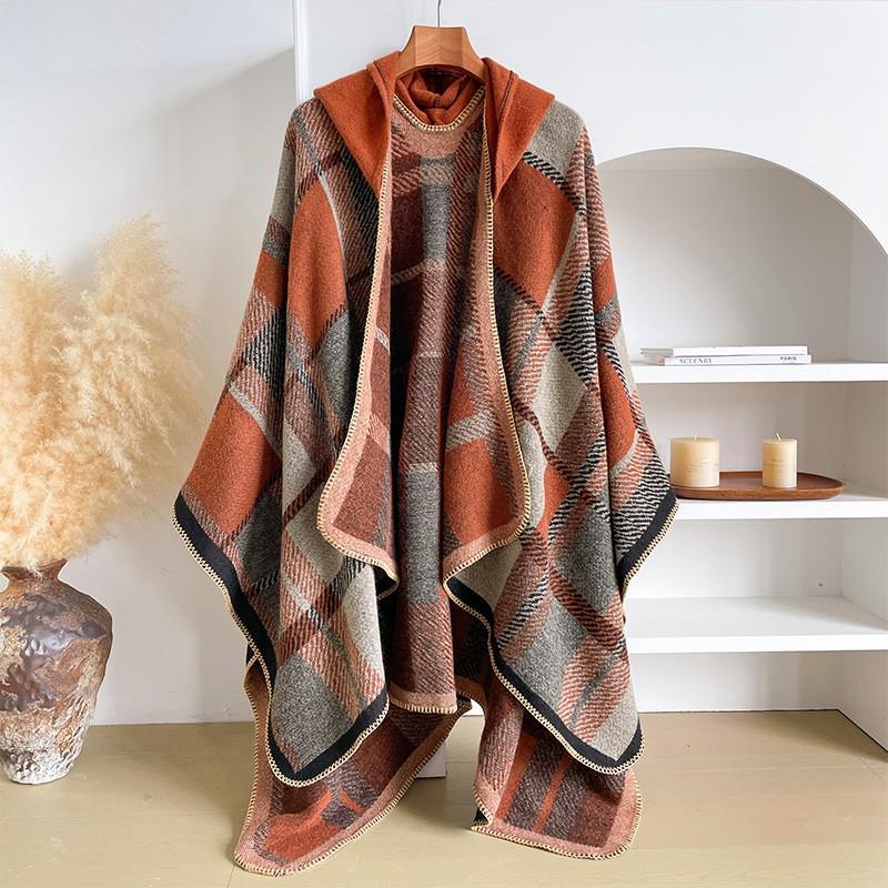 Ethnic Style Knit Shawl Faux Cashmere Cape Women Travel Outdoor Wear Warm Winter