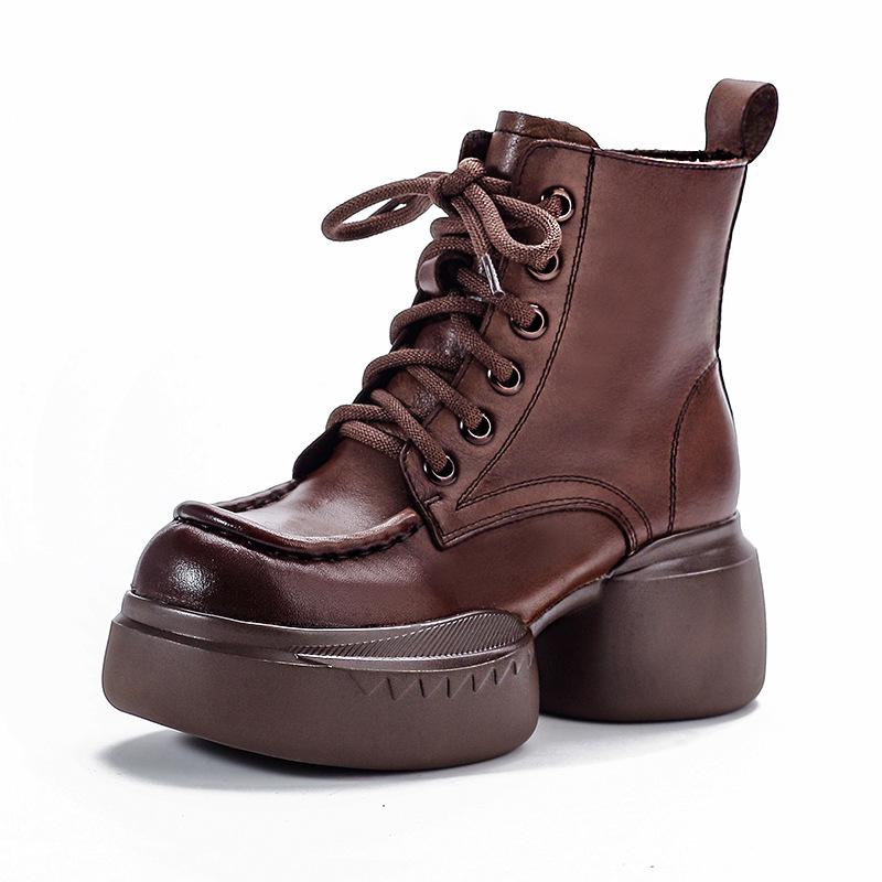 Женские ботинки Мартин из натуральной кожи на молнии на ретро платформе