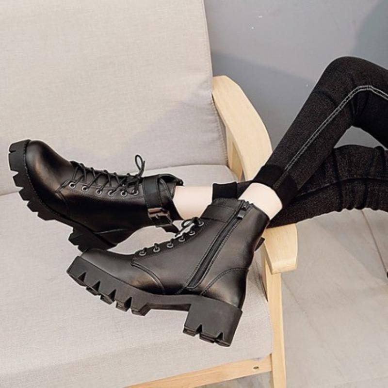 Осенние и зимние женские кожаные ботинки на толстой подошве и толстом каблуке оптом, водонепроницаемые женские ботинки Martin на высоком каблуке, женские ботинки с боковой молнией