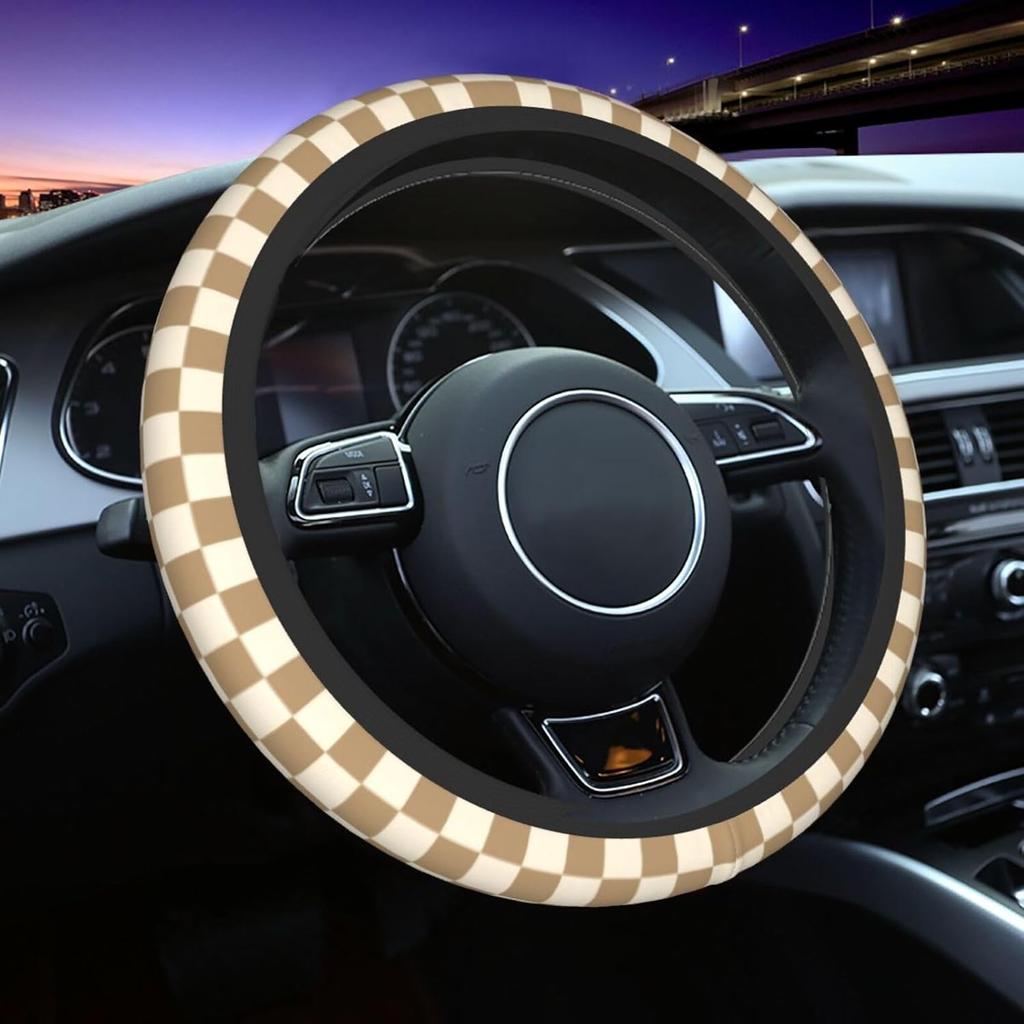 Pink Black Leopard Cheetah Print Steering Wheel Cover, Cute Anti-Slip Breathable Car Accessories Interior Elastic Steering Wheel Cover for Women Fit