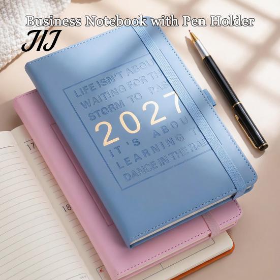 Блокнот с бумагой, устойчивой к чернилам, для офиса 2027, еженедельник на английском языке, формат A5, 320 страниц, с резинкой, академический календарь, отделения для ручек и других предметов, годовой