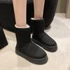2024 New Ladies Shoes Slip On Women's Boots Winter Round Toe Solid Plush Warm Platform Water Proof Mid-Calf Casual Snow Boots