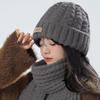 Thick Warm Wrap Hat & Scarf Warm Set Acrylic Blended Cashmer Keep Warm Cap  For Travel Outdoor
