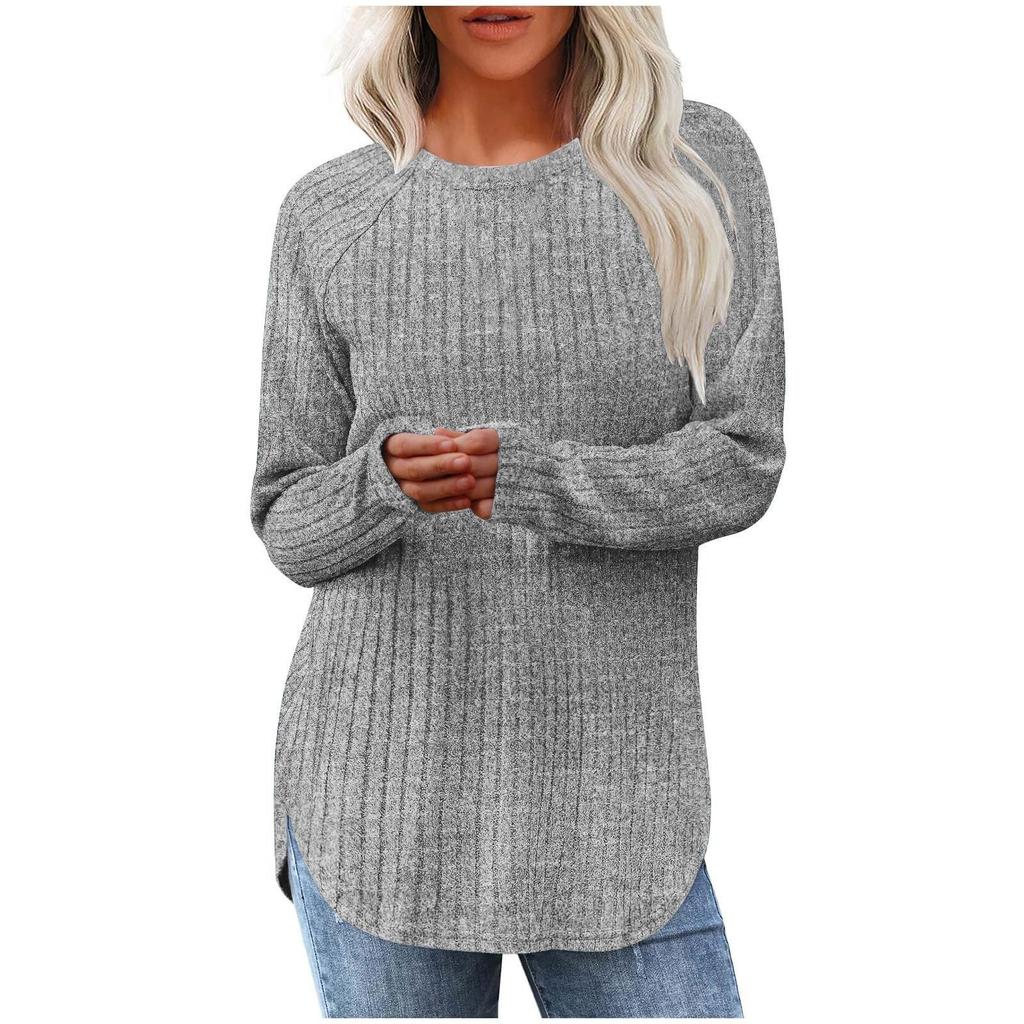 Sweatshirts For Women Long Sleeve -Neck Pullover Casual Solid Tunic Tops