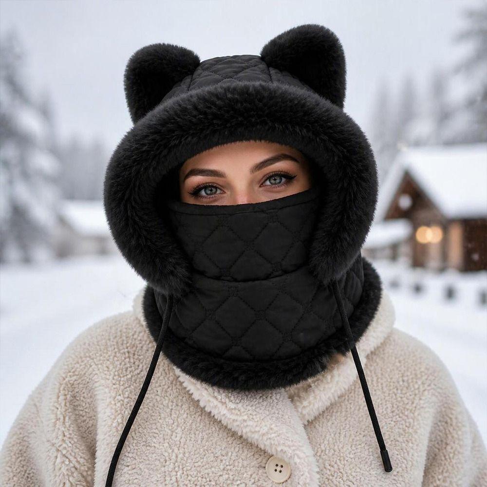 Zipper Closure Full Face Neck Warmer Faux Fur Trim Windproof Balaclava Mask  For Men