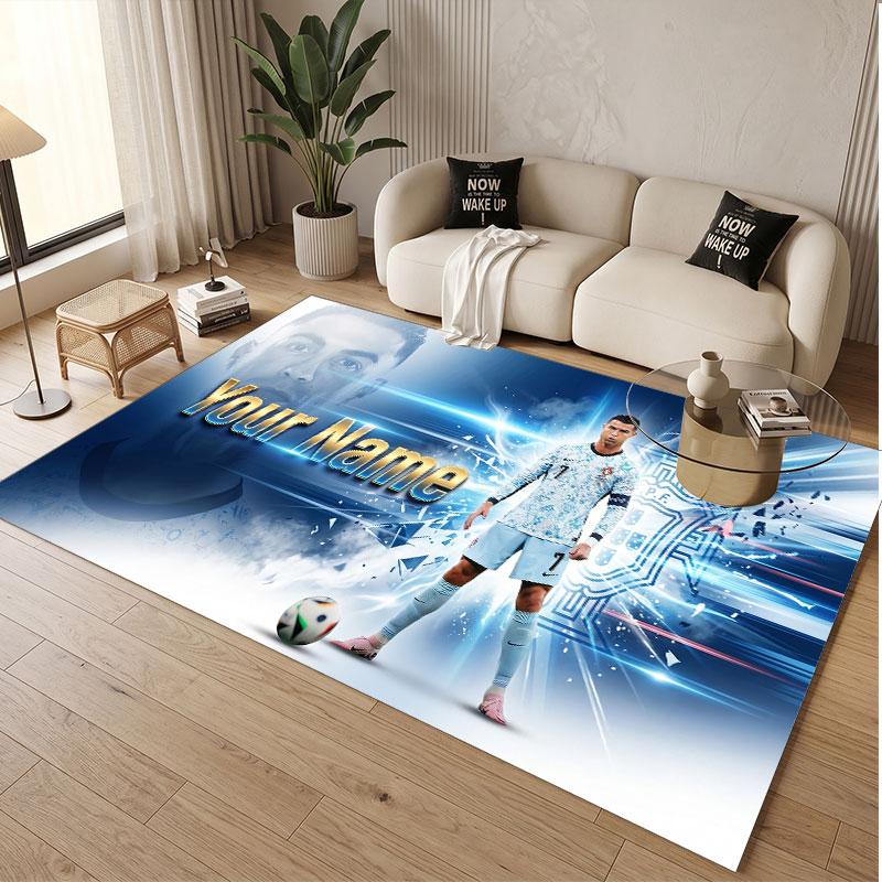 Custom Rug Cristiano Ronaldo Pattern Print Name Text Soft Non‑Slip Floor Carpet for Home Indoor Decoration