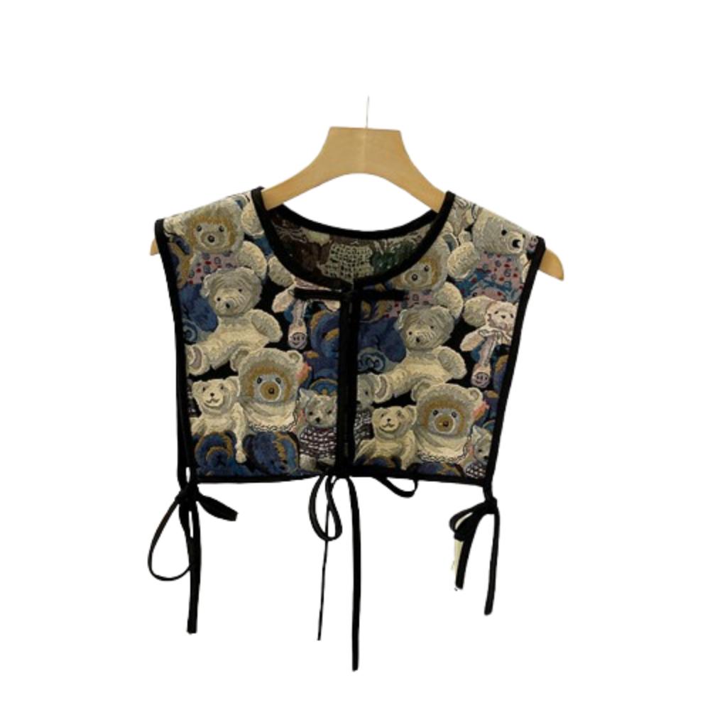 Кейп-накидка с цветочным принтом, с ложным воротником, со шнуровкой на талии, женский вышитый жилет для девочек