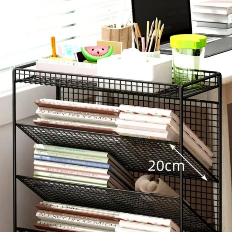 Large Bookshelf Library Cart Mobile Book Storage Shelf Metal Bookcase Holder Office Desk Document Storage Rack Kidroom Organizer