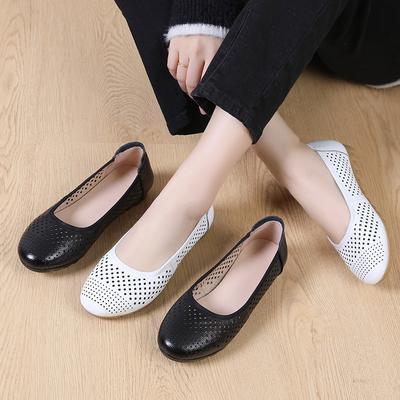 GKTINOO Белые Женские Летние Дышащие Туфли из Натуральной Кожи Женские Балетки Слипоны Лоферы Круглый Носок Мягкие Балетки Повседневные