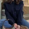 Осень Новые винтажные повседневные женские куртки с воротником-стойкой, зимние повседневные свободные пальто с длинным рукавом, женские однотонные карманы, короткая куртка на пуговицах, пальто 25087