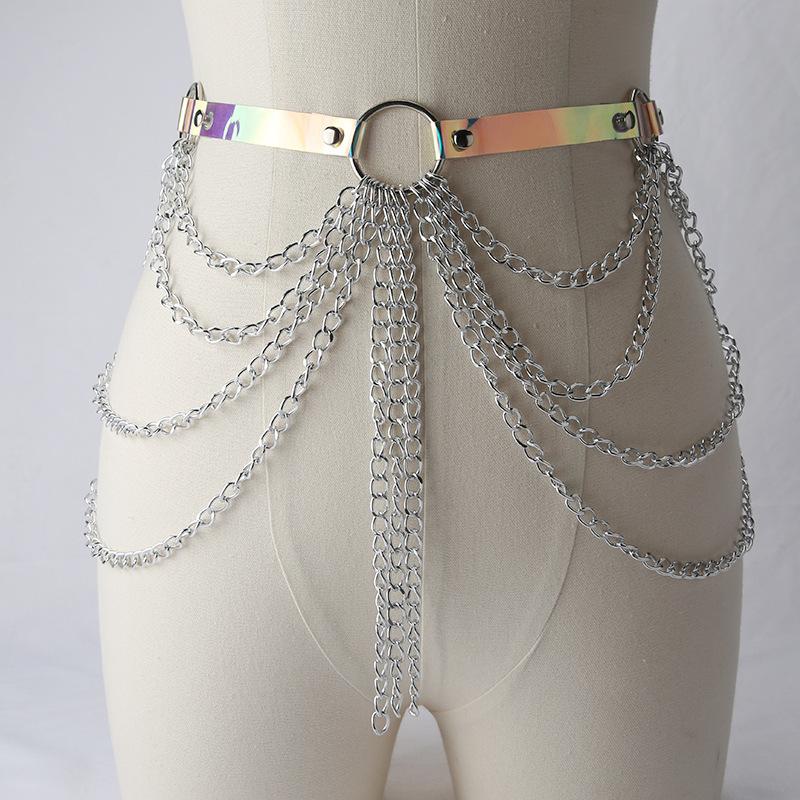 Pu Decorative Belt Multi-Layer Metal Chain Fringed Body Chain Night Bar Performance Jewelry Waist Chain