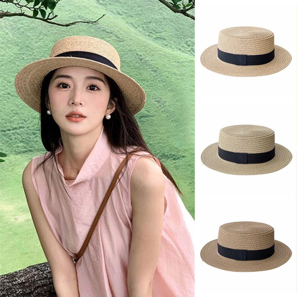 Соломенная шляпа во французском стиле, солнцезащитная шляпа Ins Flat Tops Cap для мужчин и женщин