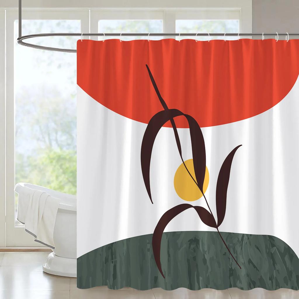 Abstract Mid Century Shower Curtain Arch Sun Moon Minimalist Geometric Curve Stripes Fabric Christmas Landscape Bth Curtain Hook