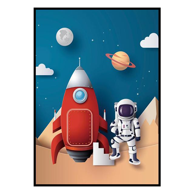 Outer Space Astronaut Cartoon Picture Poster Canvas Painting Kids Room Prints and Decoration Mural for Modern Home Decor No Frame
