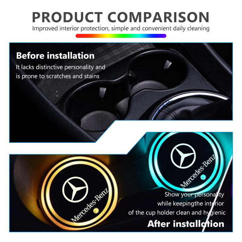 AABED1 7 Color LED Car Cup Holder Light Luminous Coaster Water Cup Pad Accessories For Benz CITAN VITO SPRINTER CLS SLK Sport ML C200