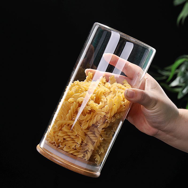 Round Borosilicate Glass Storage Jar with Bamboo Lid for Tea and Grains