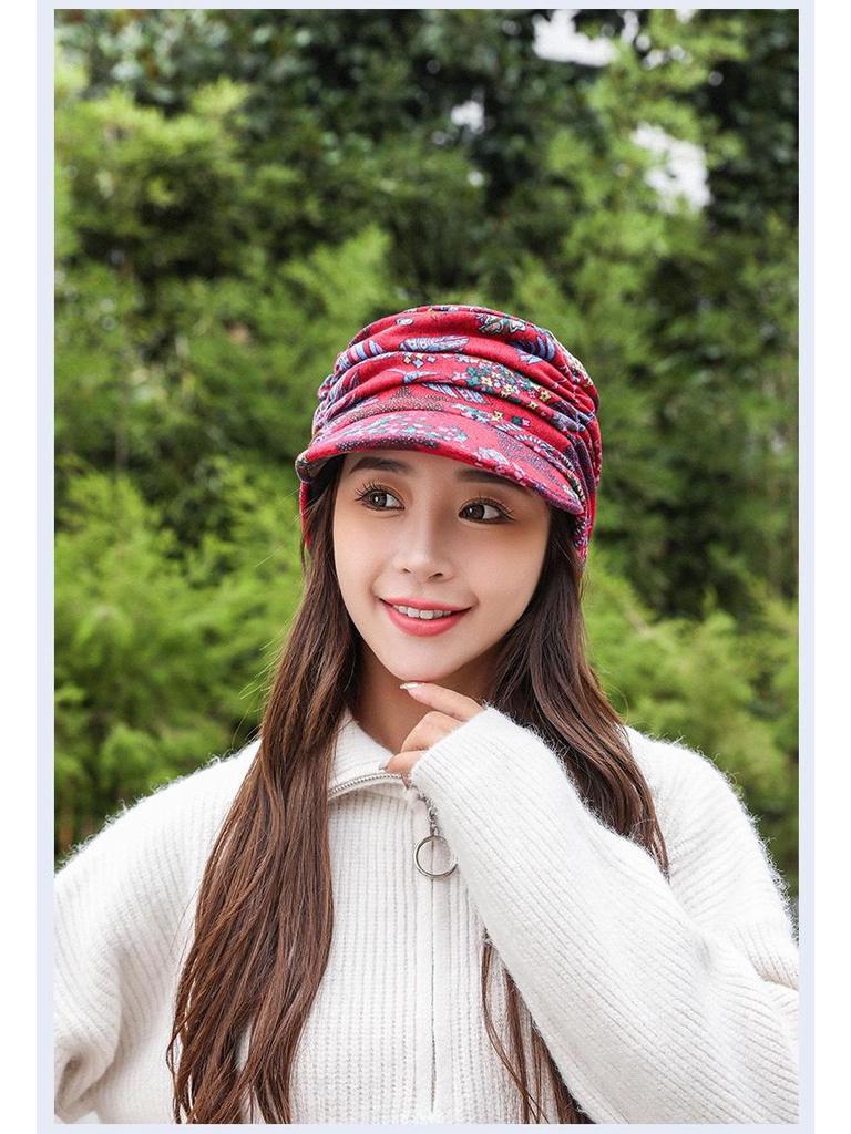 Korean Style Floral Baseball Cap – Women’s Soft Brim Ethnic Design for Autumn/Winter