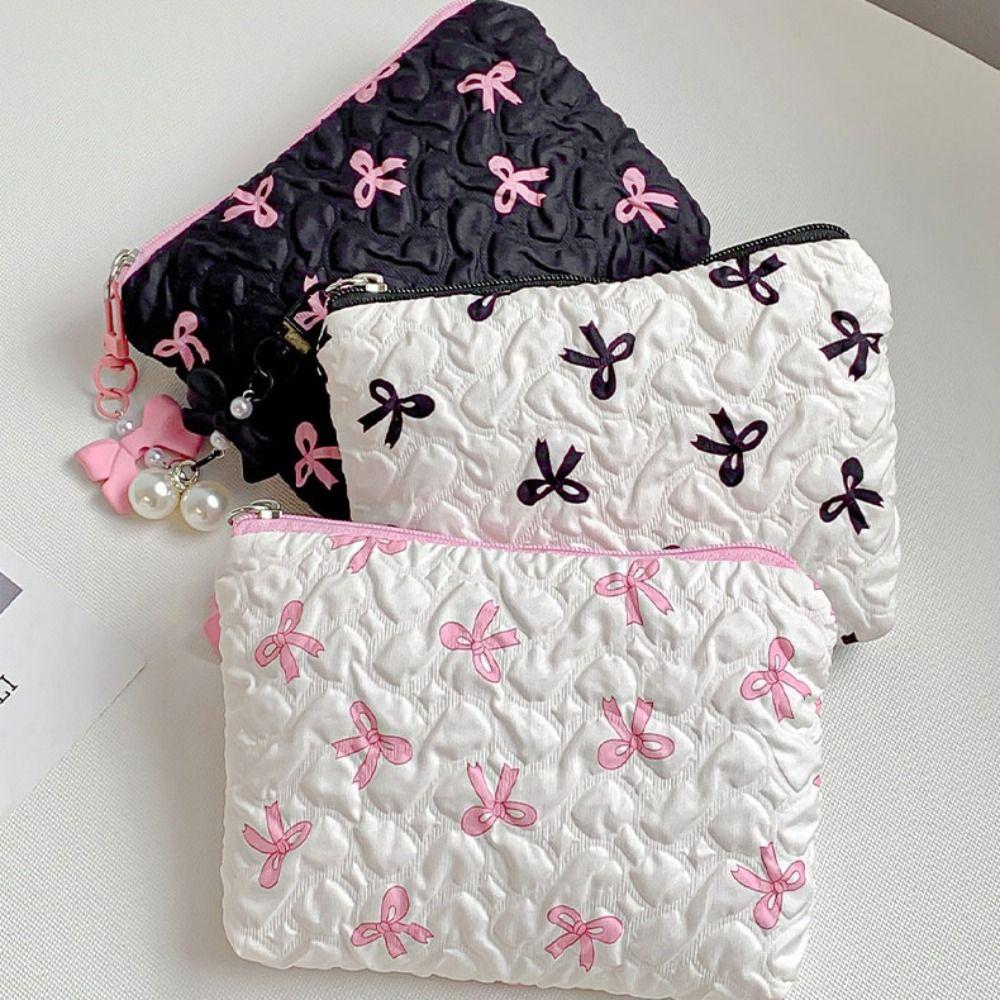 Bow Pendant Bow Cosmetic Bag Zipper Coin Purse Travel Wash Bag Balletcore Makeup Bag  Girls