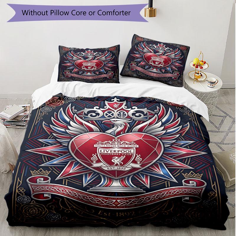 3pcs Duvet Cover Set (1*Duvet Cover + 2*Pillowcase, Without Core), Liverpool Football Club Print Soft All‑Season Bedding Set, Home Bedroom Decor Gift