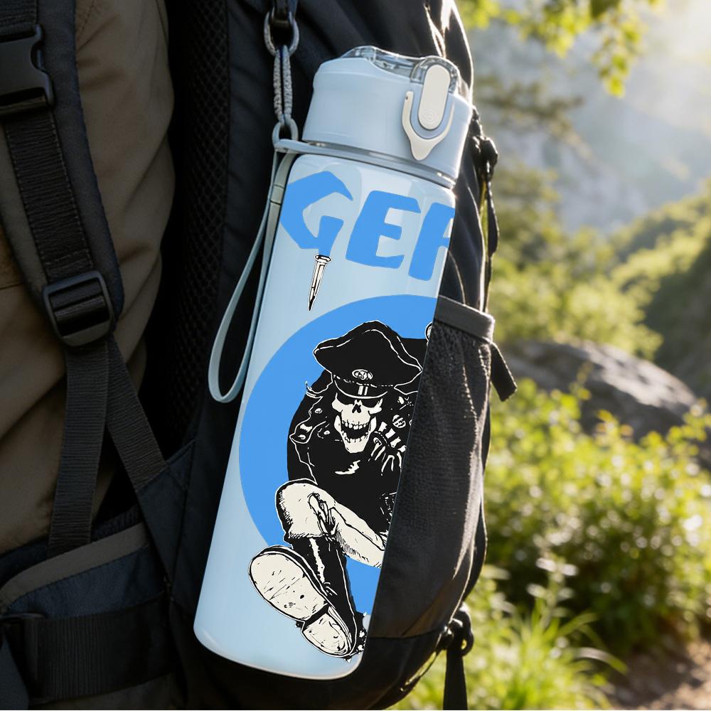 1PC Germs Punk Band Blue Circular Logo Print 750ml Portable Sports Water Bottle Leakproof Gym Outdoor Travel Drink Cup