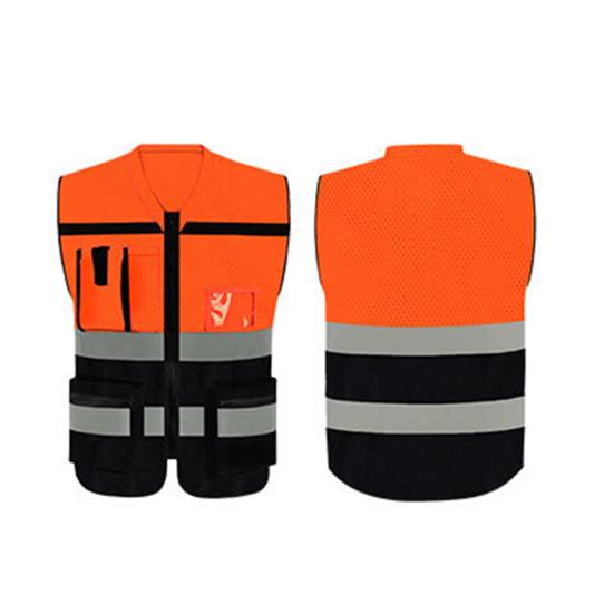 Мужской светоотражающий жилет высокой видимости с v-образным вырезом без рукавов и несколькими карманами, дизайн жилета с прозрачным ID, карманом, держателем для ручек, жилет, пальто