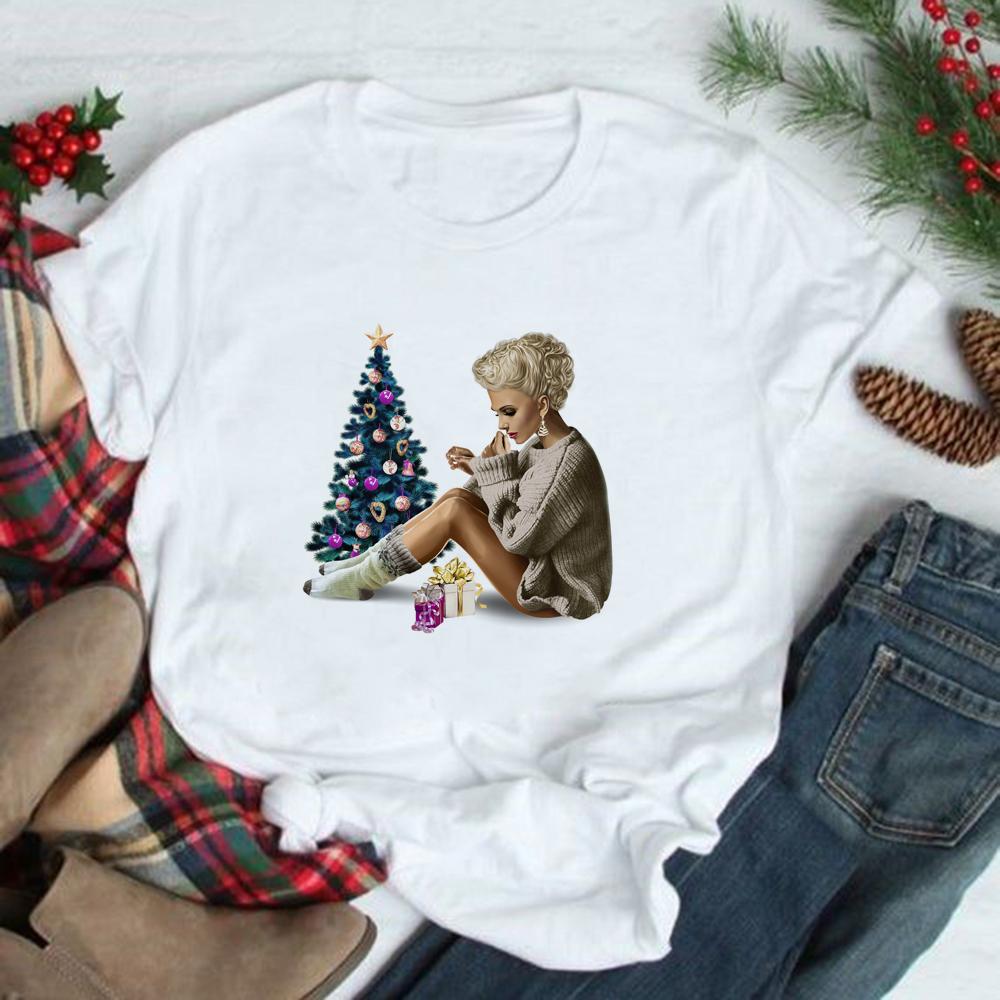 Christmas Tree Graphic Tees Women Short Sleeve Harajuku T Shirt Tumblr Female Xmas Party Festival