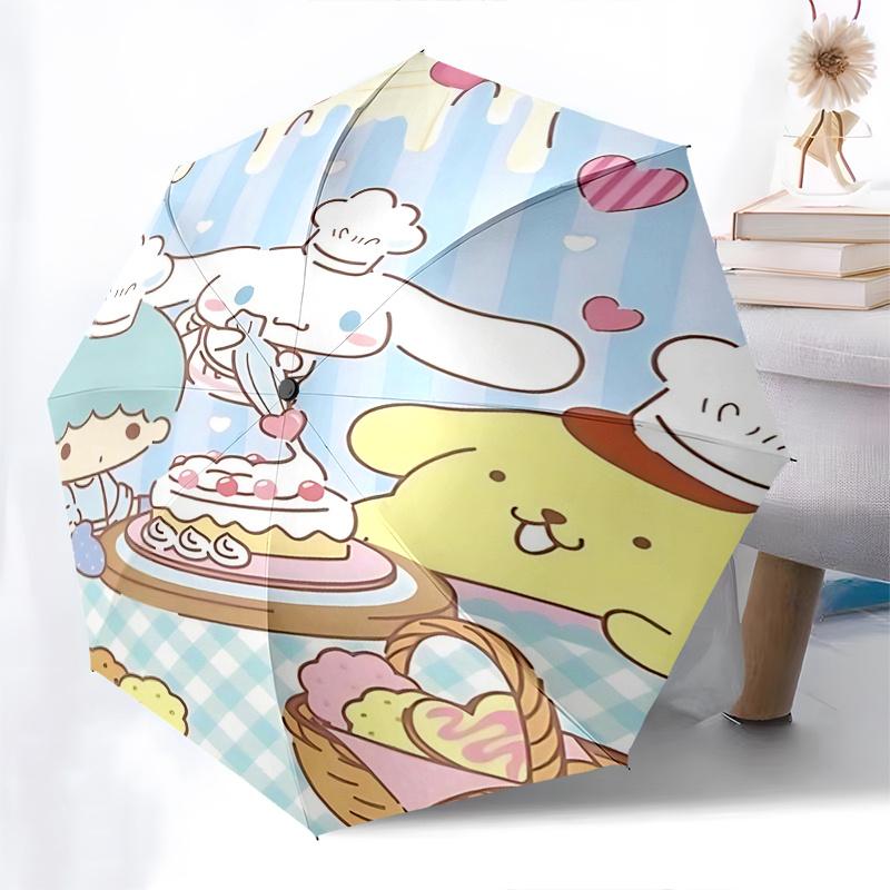 1pc Sanrio Characters Automatic Opening Umbrella with Heart-Shaped Print - Portable Folding Design, Iron Frame Outdoor Umbrella for Festivals, Travel,