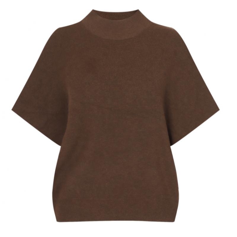 Shop Women S Mock Neck verSatile Plain Short Sleeve Knit Beige Bom Wkn260045