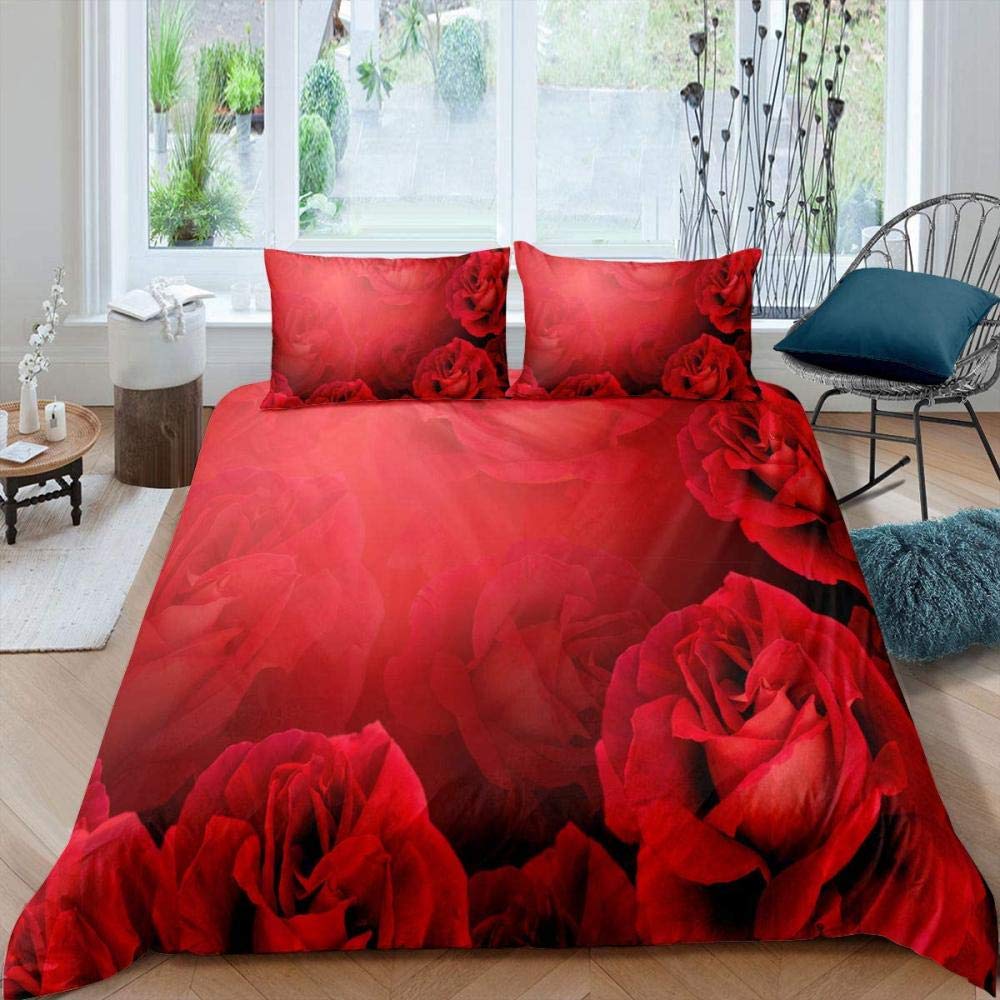 Valentine's Day Rose King Queen Duvet Cover Red White Floral Bedding Set Romantic Flowers Quilt Cover Polyester Comforter Cover