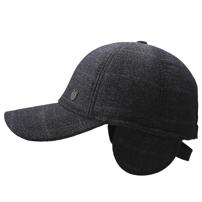 Новая шерстяная бейсболка для мужчин среднего и пожилого возраста, уличная повседневная теплая ветрозащитная клетчатая шапка, термошапка для ушей