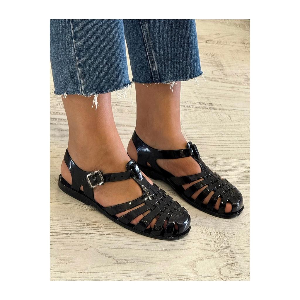 Желейно-черные женские сандалии