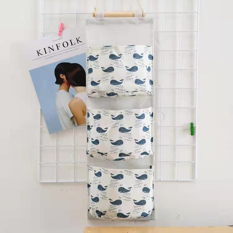 Wall-mounted 3-pocket Storage Hanging Bag Large Dormitory Mobile Phone Hanging Storage Organizer Bedroom Debris Storage Bag Snack Storage Bag